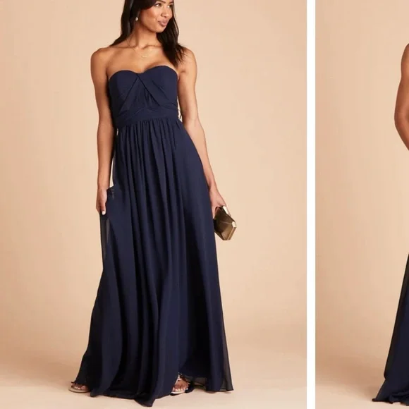 Birdy Grey Grace Convertible Dress, Chiffon Navy Bridesmaid Dress, Size Medium - Picture 3 of 9